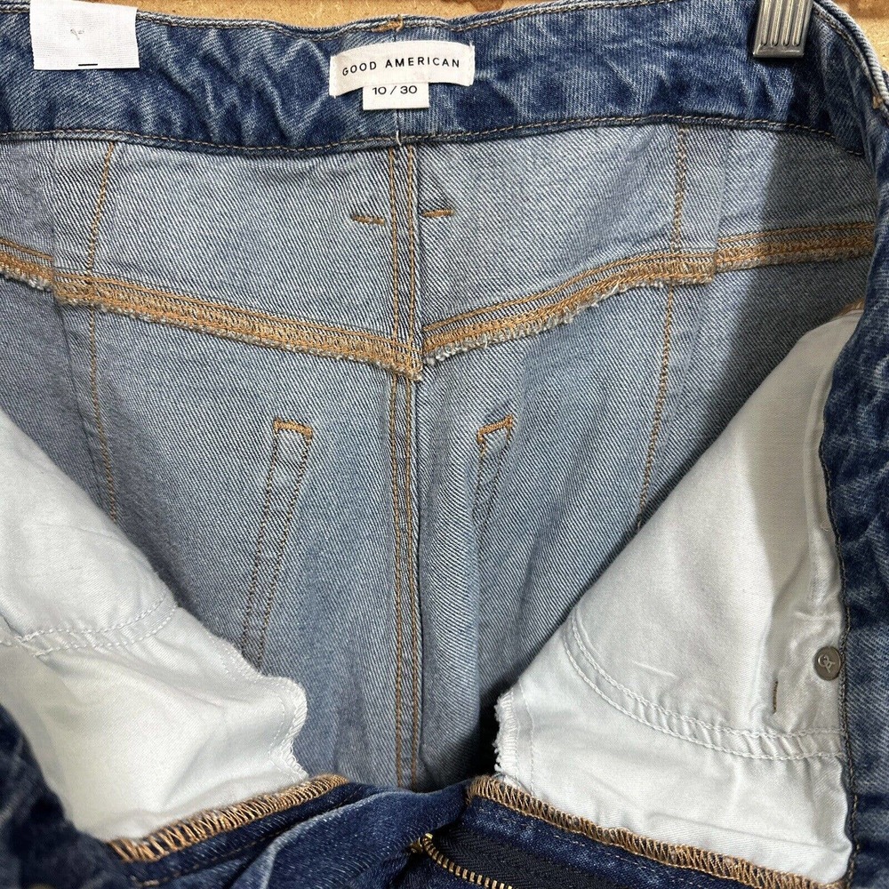 Good American Good Icon Crop Festival Rips Jeans Womens Blue High Rise 10 / 30 - Picture 11 of 14
